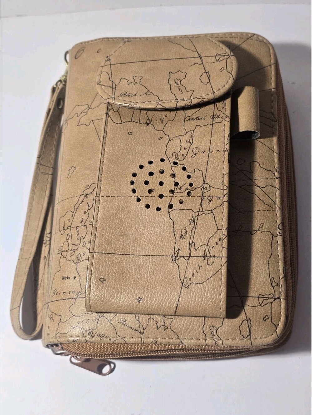 Vintage World Map Print Zip Around Planner Organizer Wallet Calculator Wristlet